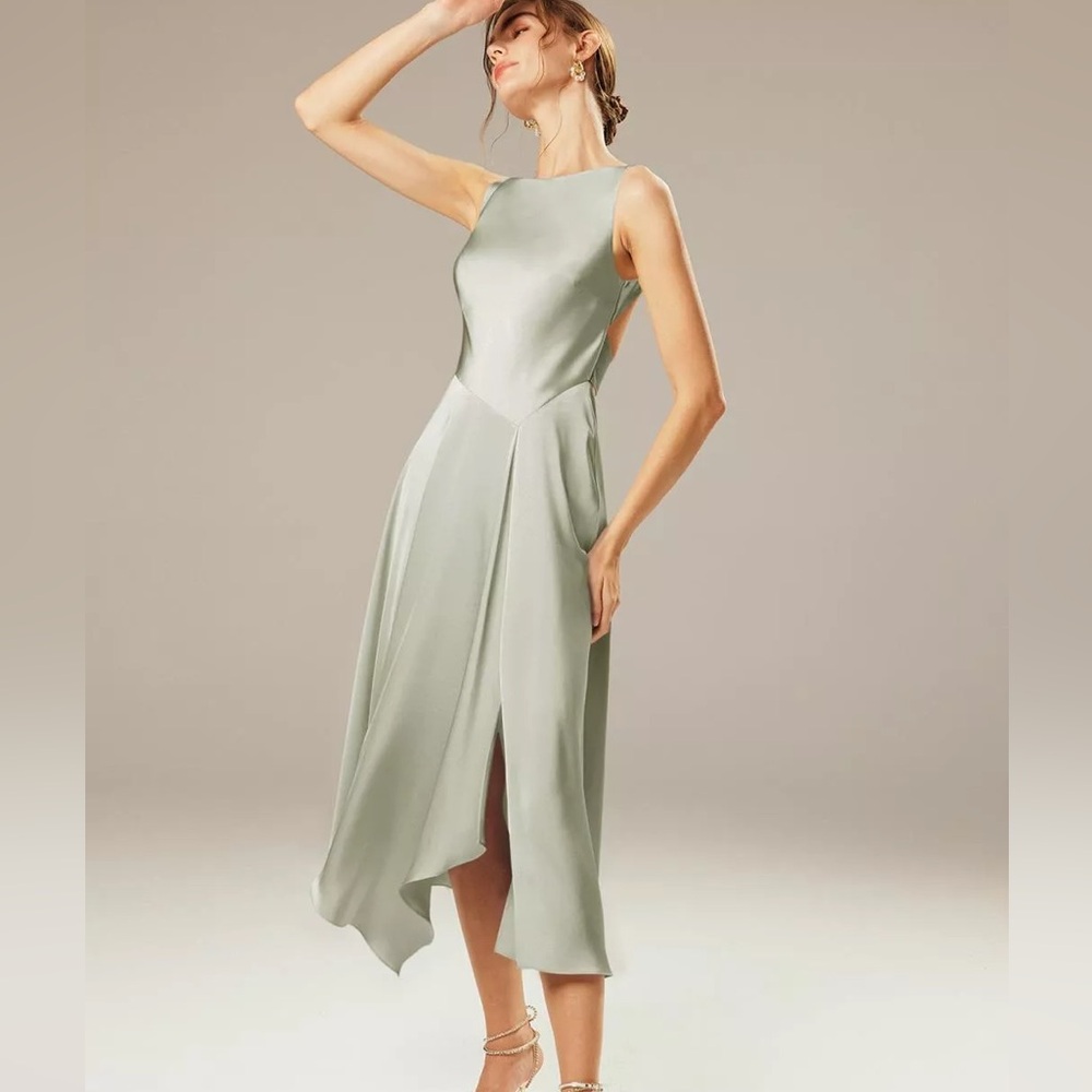 AW Bridal MAY DRESS in Satin Charmeuse Sage Green Size 8